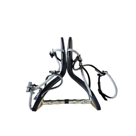 Chase & Chloe Sandals Rhinestone Ankle Strap in Black Gold Heel - Picture 7 of 9